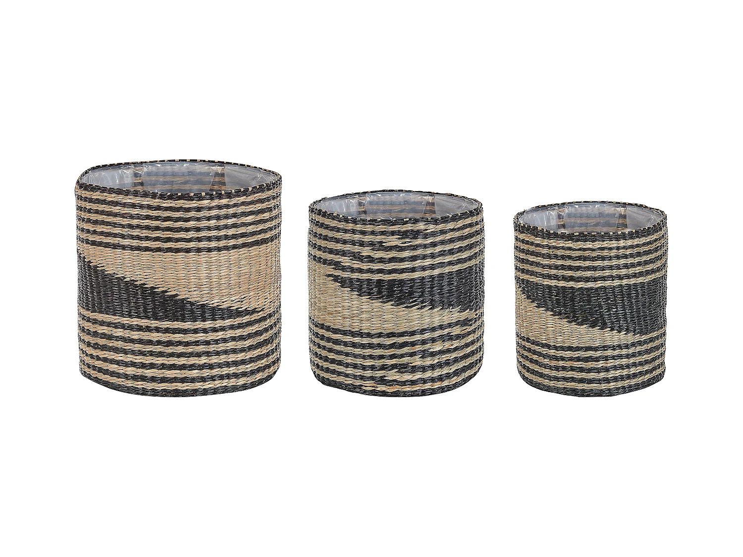 Blumenkorb natürlich / schwarz 3er Set rund geflochten Boho Stil Rattail