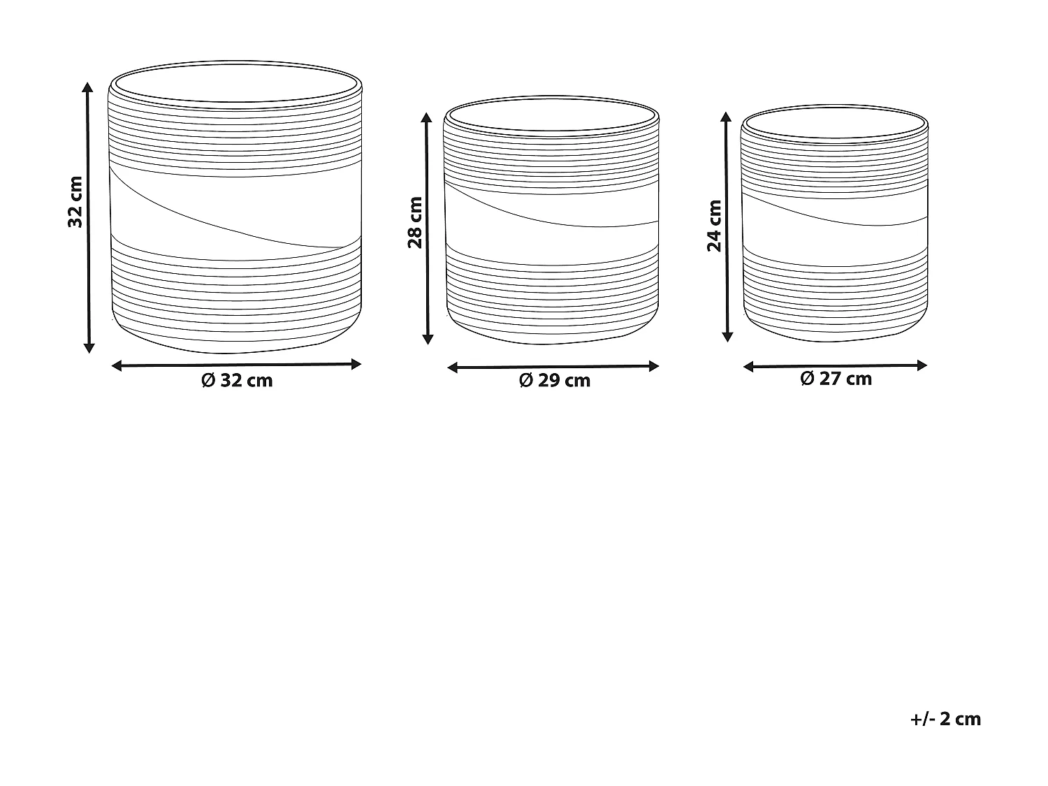 Set van 3 bloempotten RATTAIL Wicker 32/29/27 cm Zwart