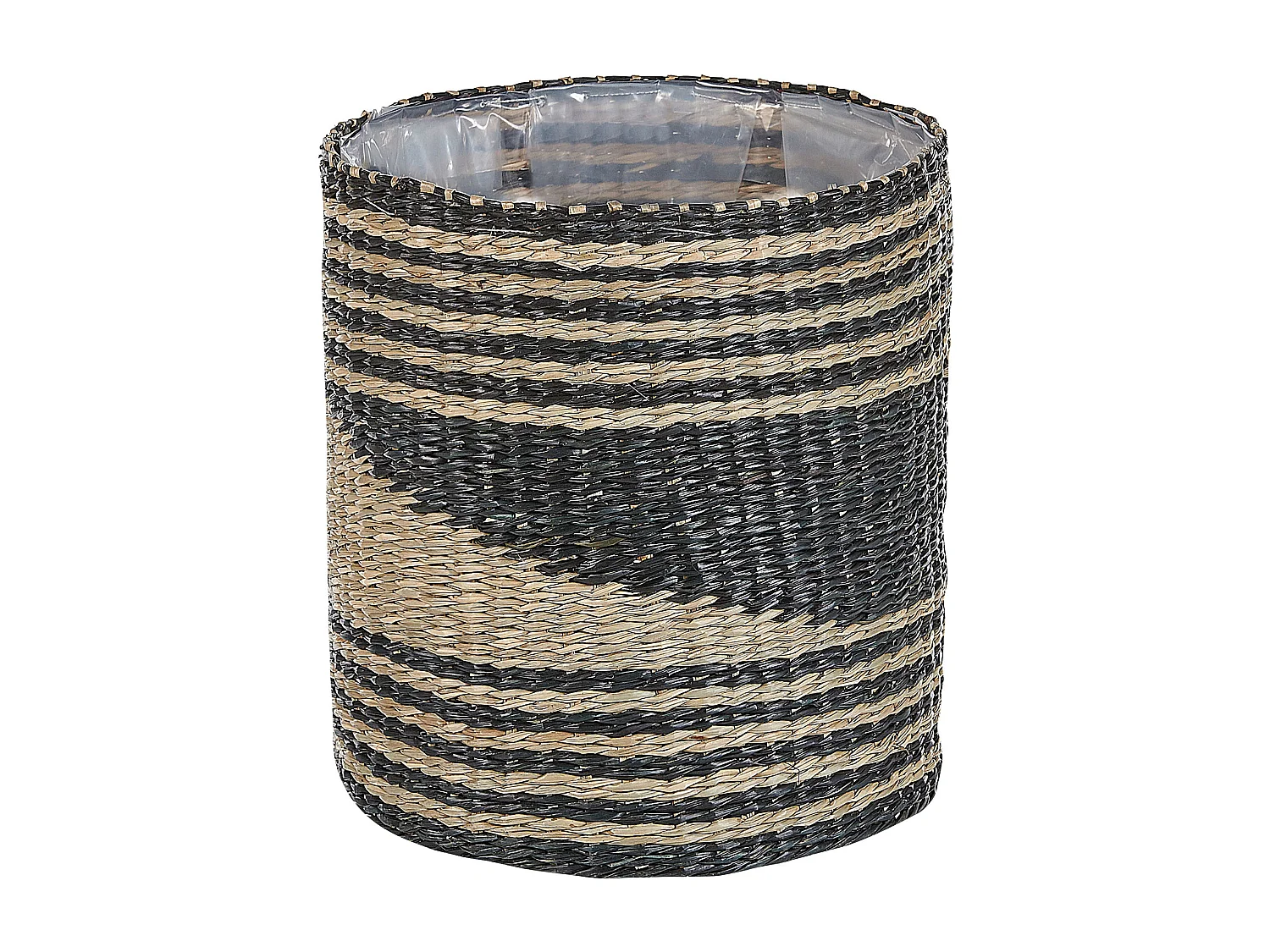 Blumenkorb natürlich / schwarz 3er Set rund geflochten Boho Stil Rattail