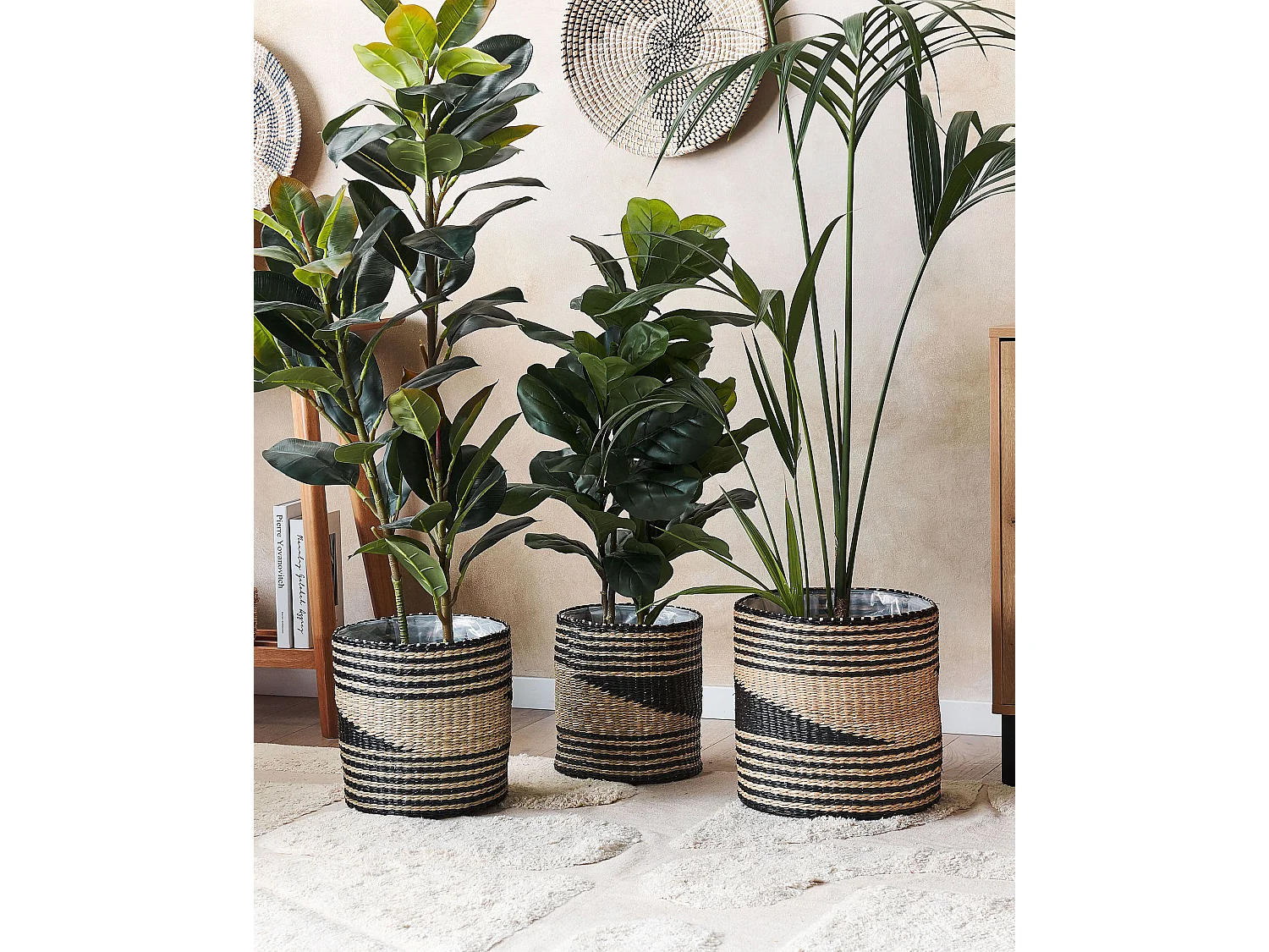 Lot de 3 pots de fleurs RATTAIL Herbier marin 32/29/27 cm Noir