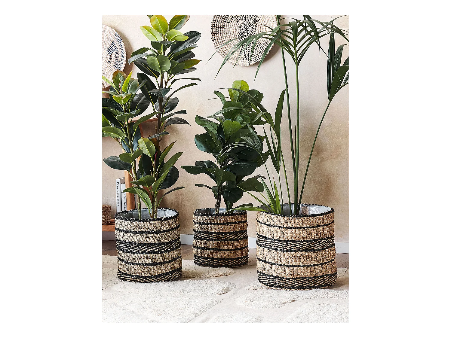 Set van 3 bloempotten RASBORA Wicker 35/31/27 cm Zwart