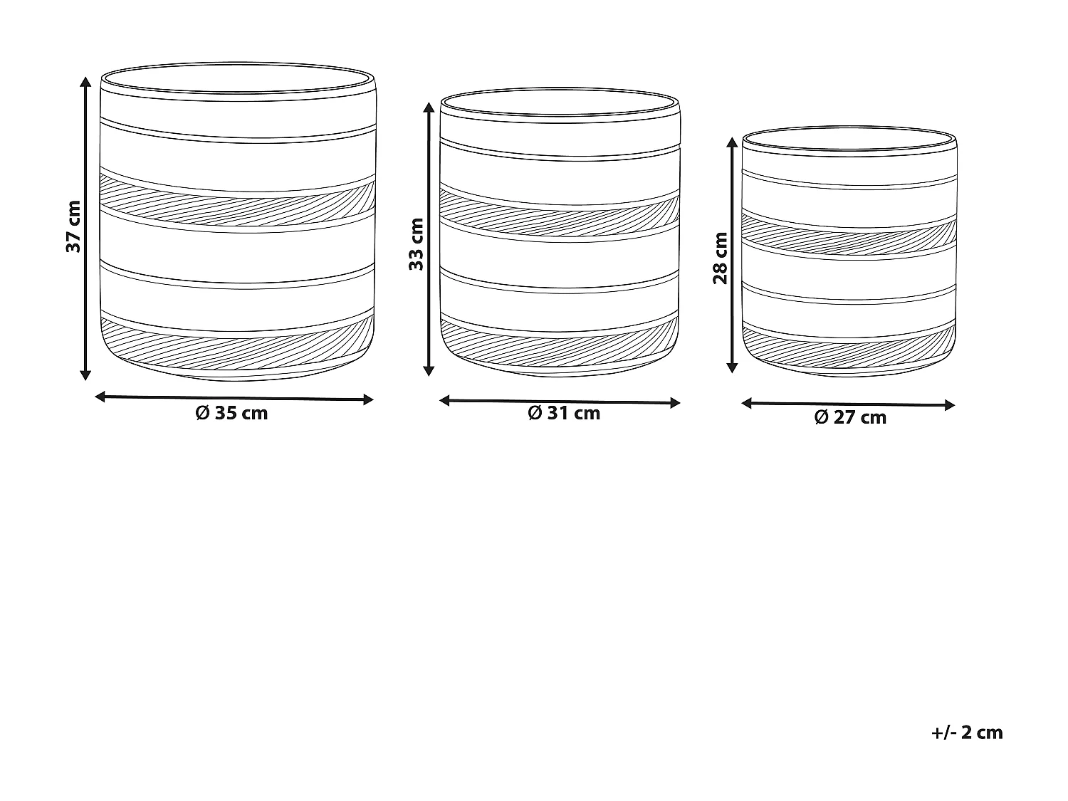 Set van 3 bloempotten RASBORA Wicker 35/31/27 cm Zwart