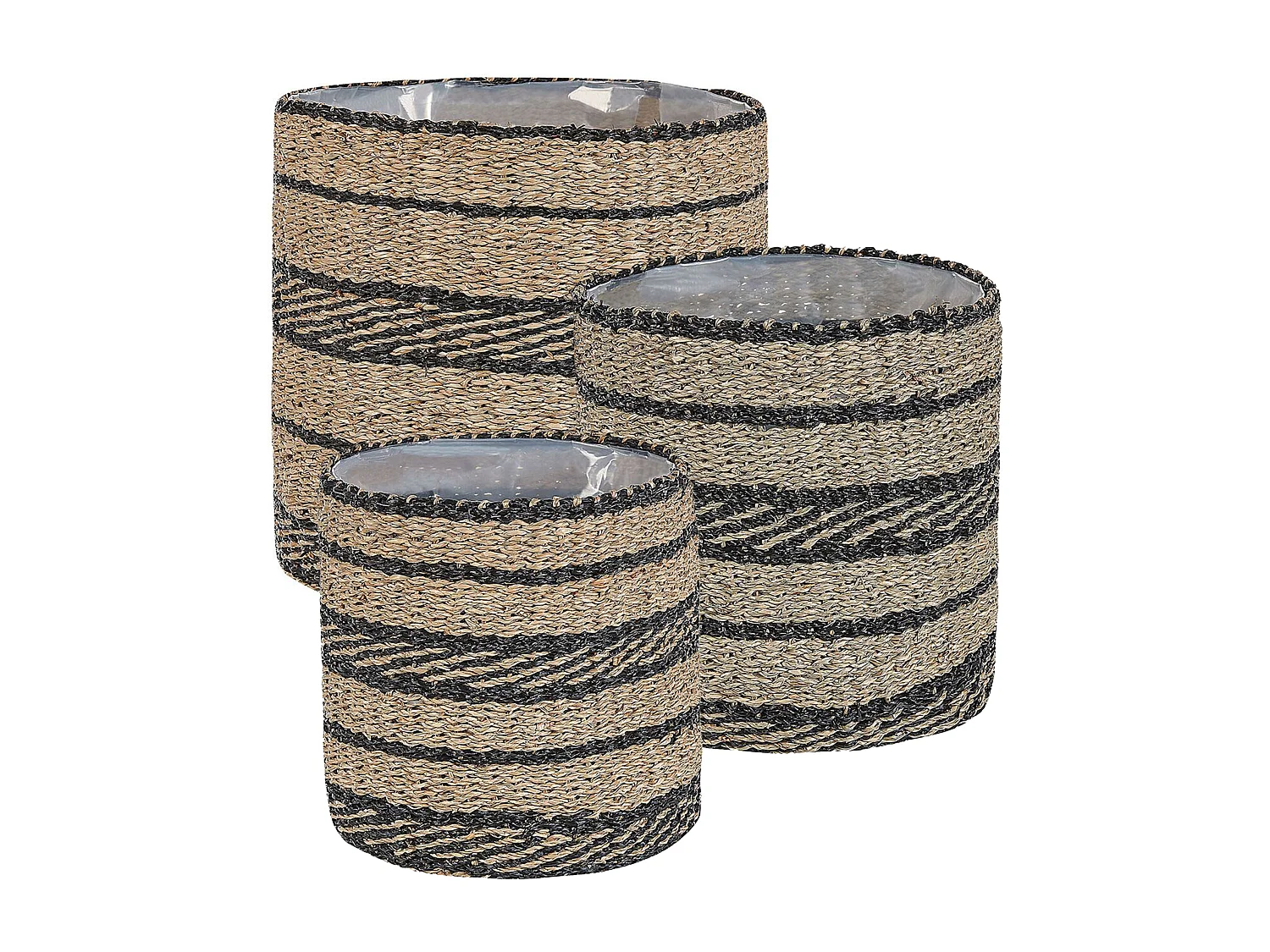 Zestaw 3 doniczek RASBORA Plecionka 35/31/27 cm Czarny