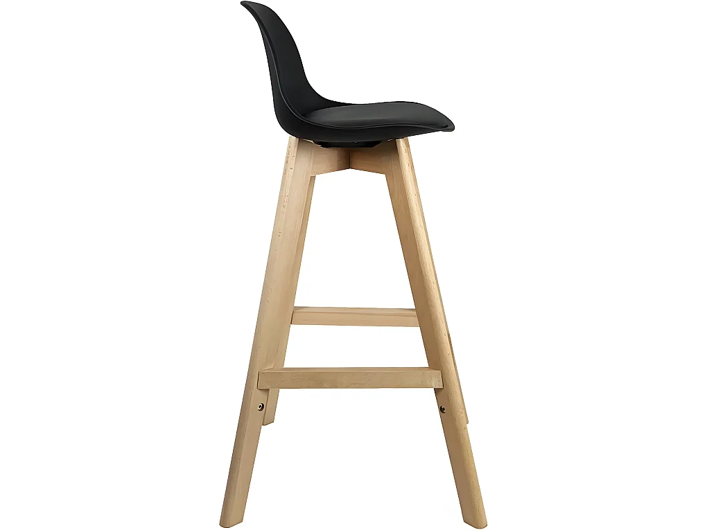 Lote de 2 sillas de bar escandinavas de 67 cm de altura con respaldo y cojín de símil cuero, patas de madera clara MALI (negro)