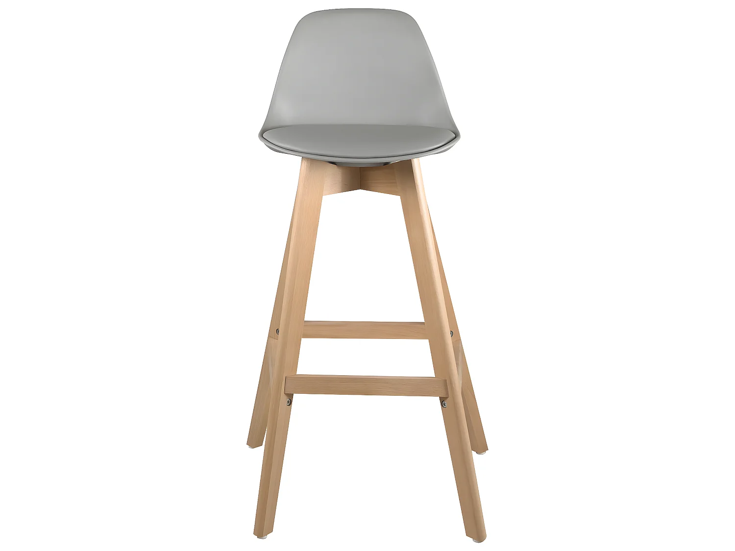 Lote de 2 sillas de bar escandinavas de 67 cm de altura con respaldo y cojín de símil cuero, patas de madera clara MALI (gris)