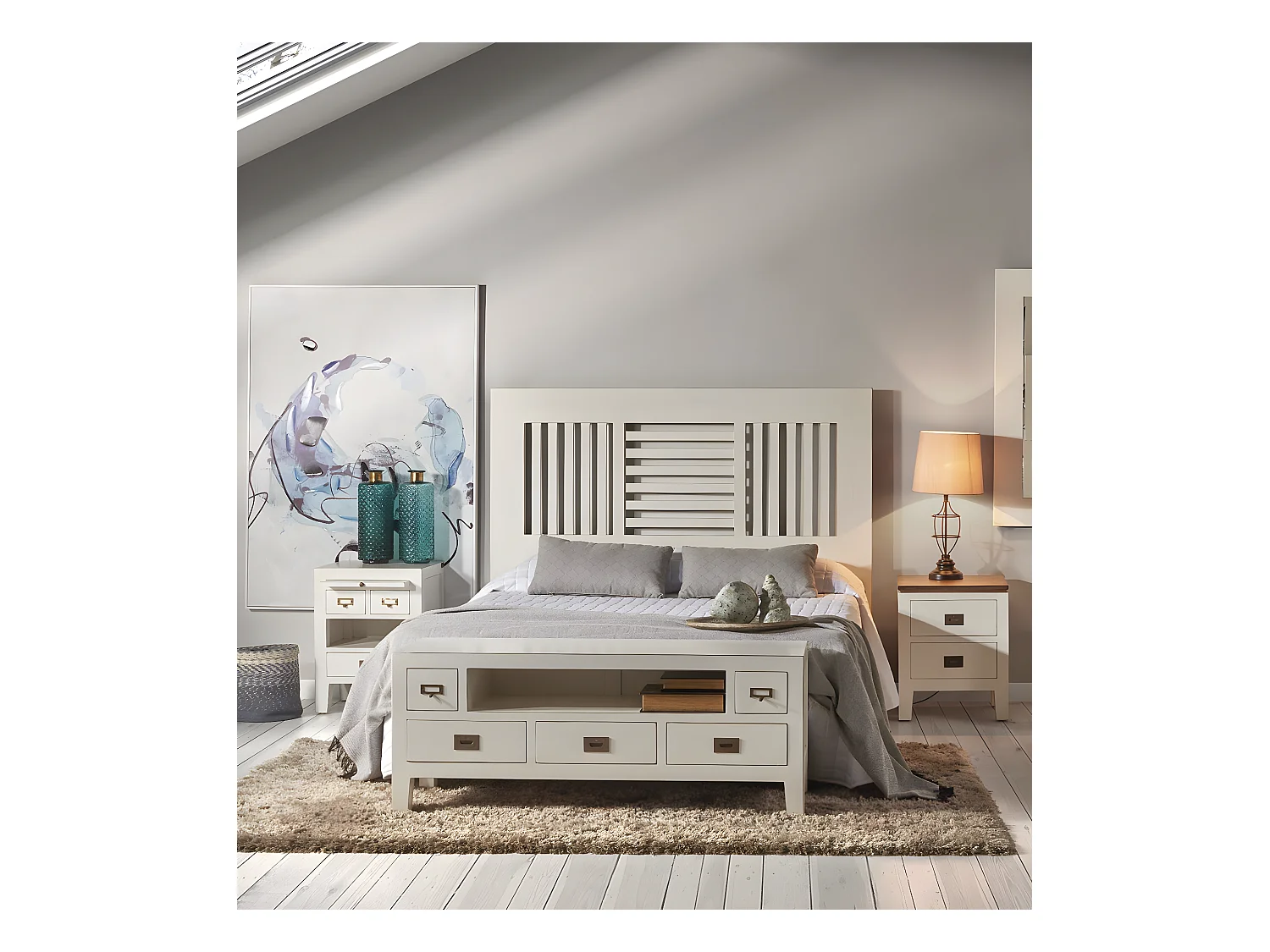 EVEREST - Table de chevet en bois blanc L45