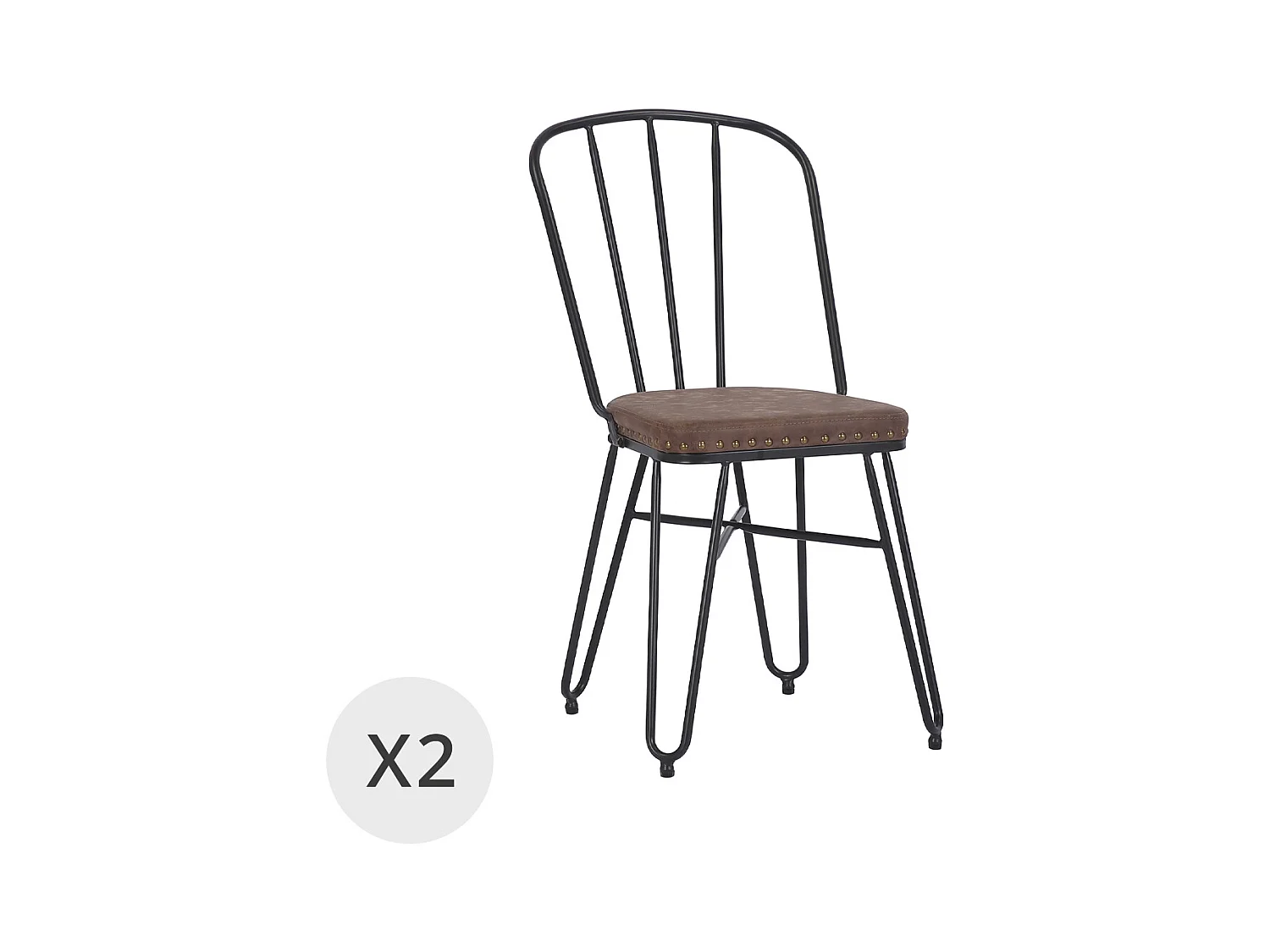 DETROIT - Set de 2 chaises en simili cuir marron et métal noir