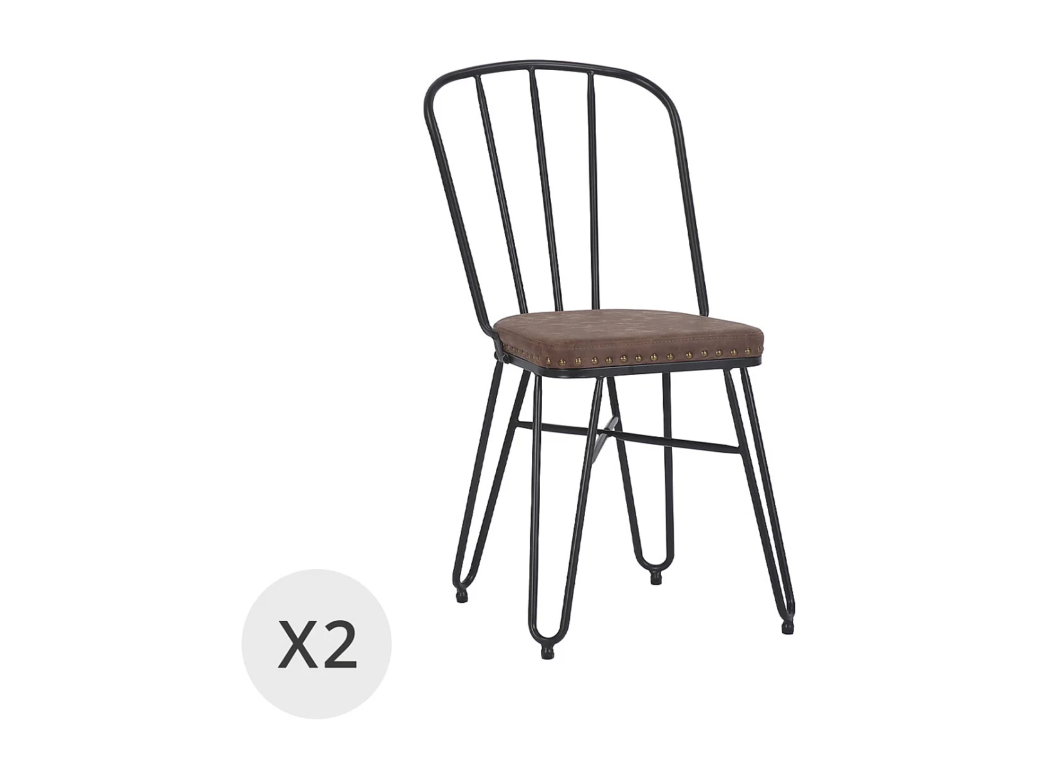 DETROIT - Set de 2 chaises en simili cuir marron et métal noir