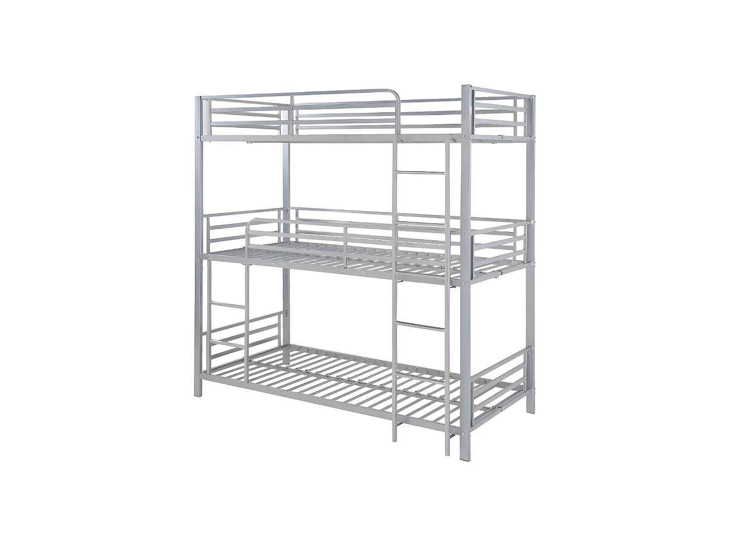 Lits superposés triple 3 x 90 x 190 cm - Métal - Argent + Matelas - ELOUAN III