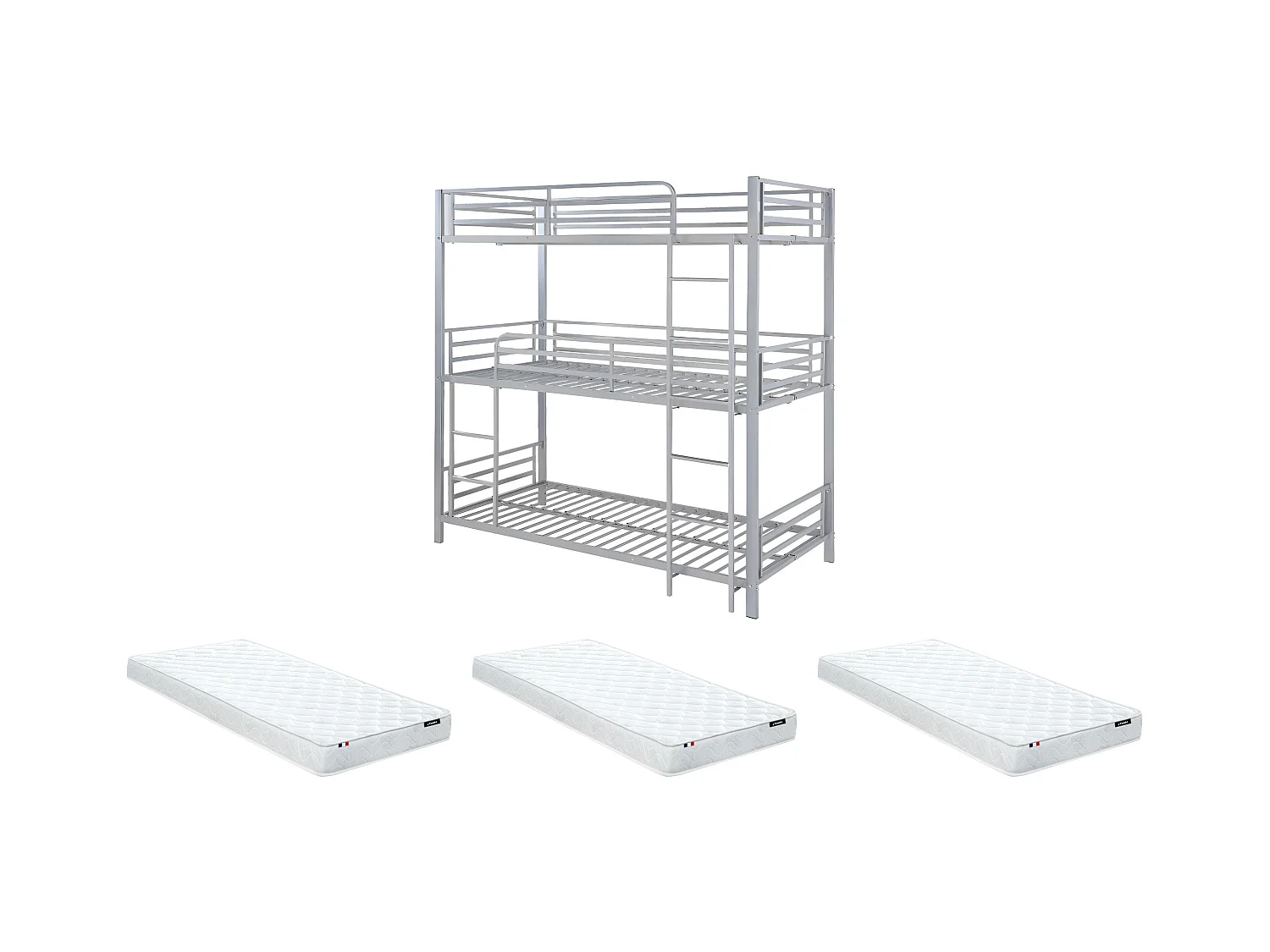 Litera triple - 3 x 90 x 190 cm - metal - plata + colchón - ELOUAN III