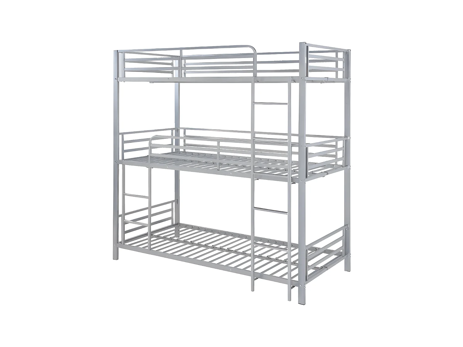 Lits superposés triple 3 x 90 x 190 cm - Métal - Argent + Matelas - ELOUAN III