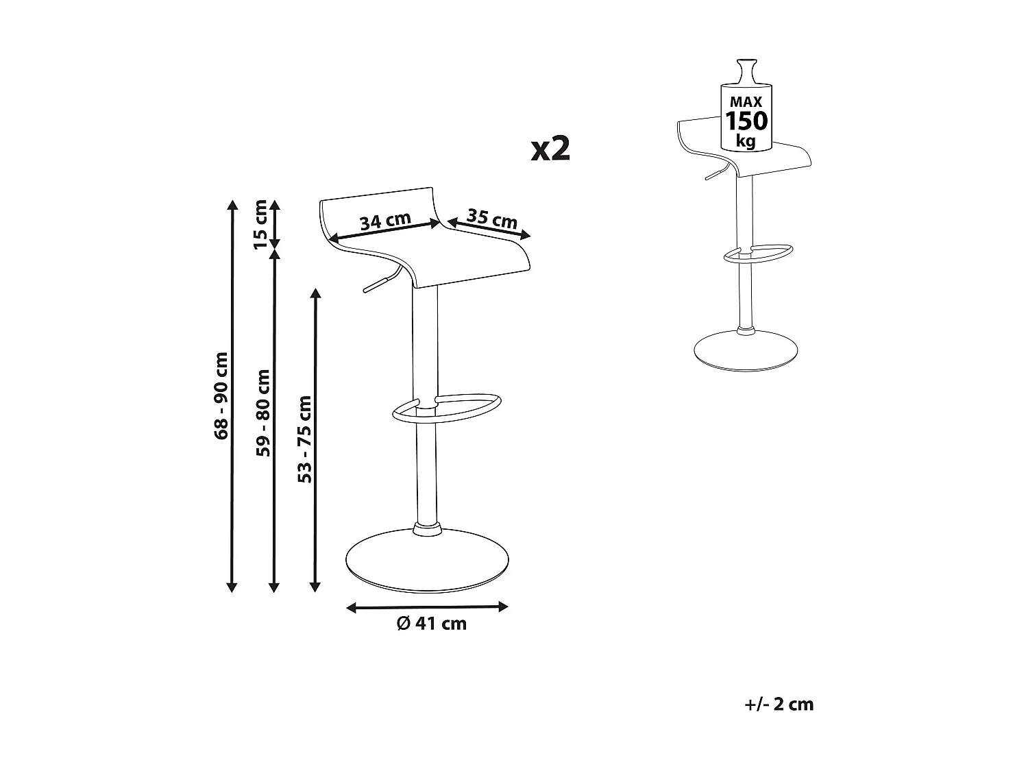 Barkruk Set van 2 Donkere houtkleur VALENCIA