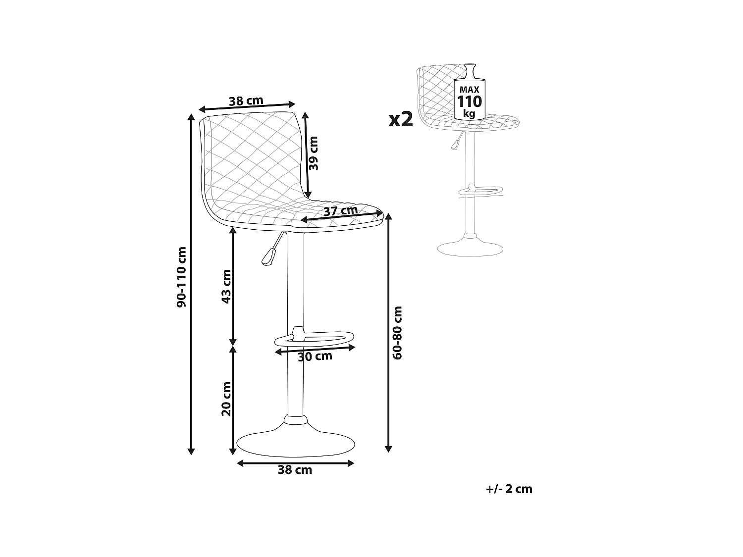 Set van 2 barstoelen ORLANDO Draaibaar Grijs