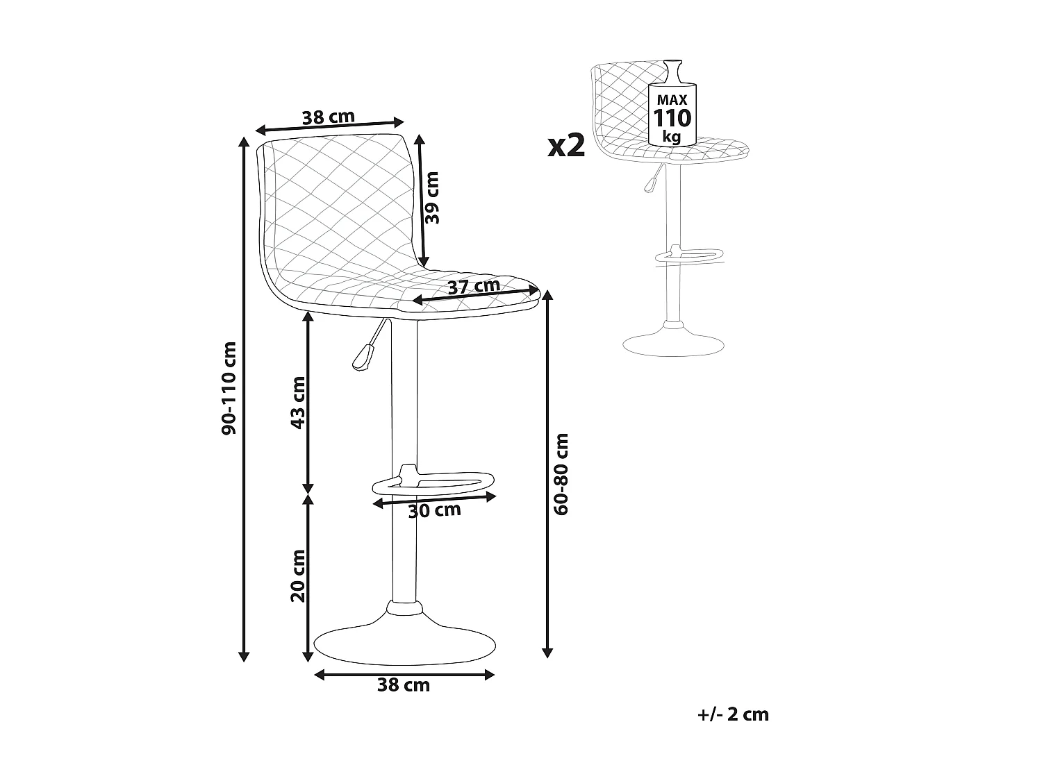 Conjunto de 2 bancos de bar ORLANDO Cinzento