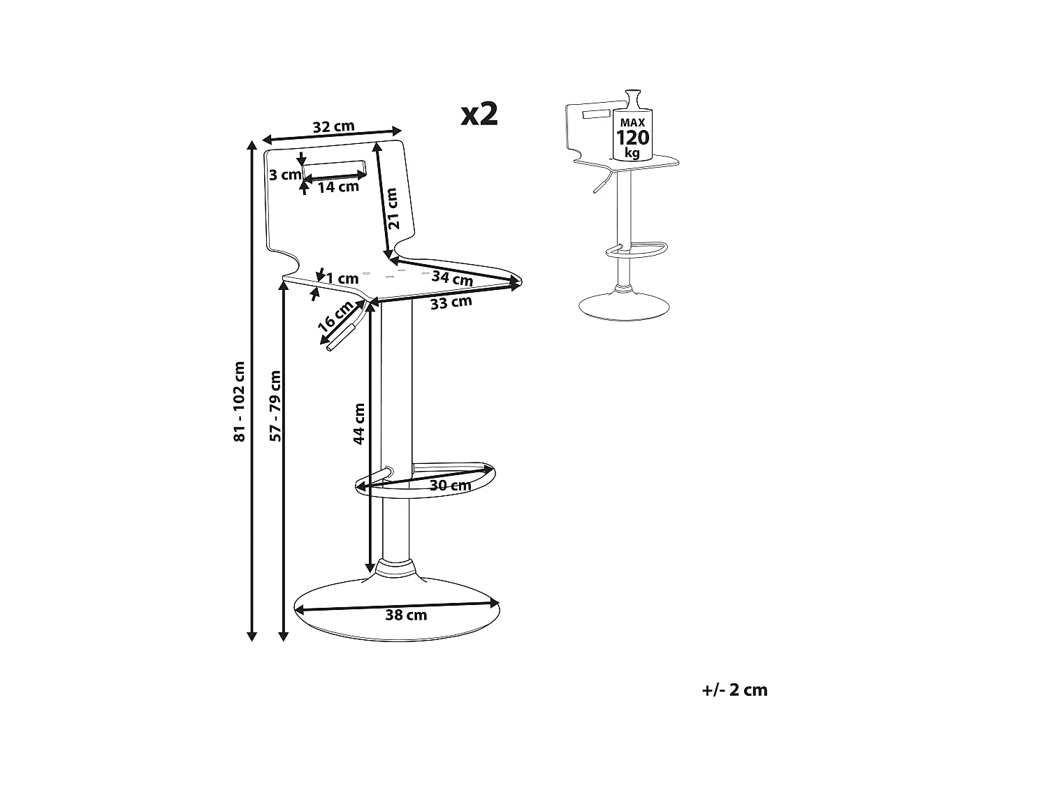 Conjunto de 2 sillas de bar MALTA giratoria Transparente
