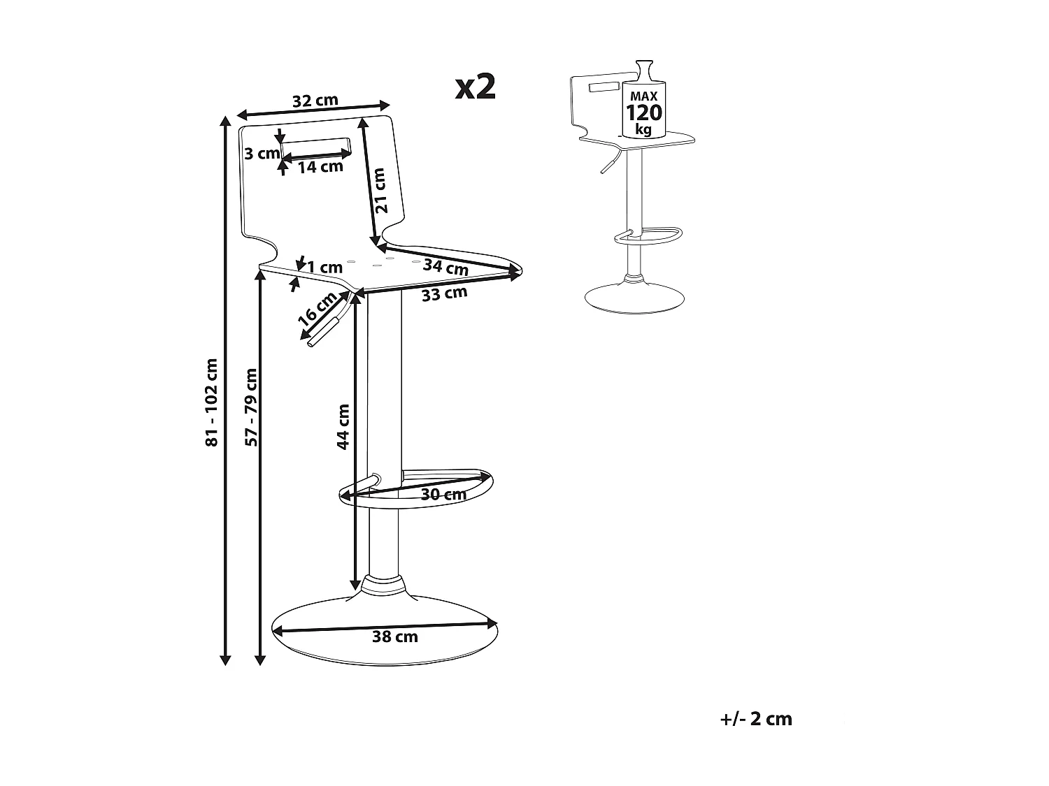 Set van 2 barstoelen MALTA Draaibaar Transparant