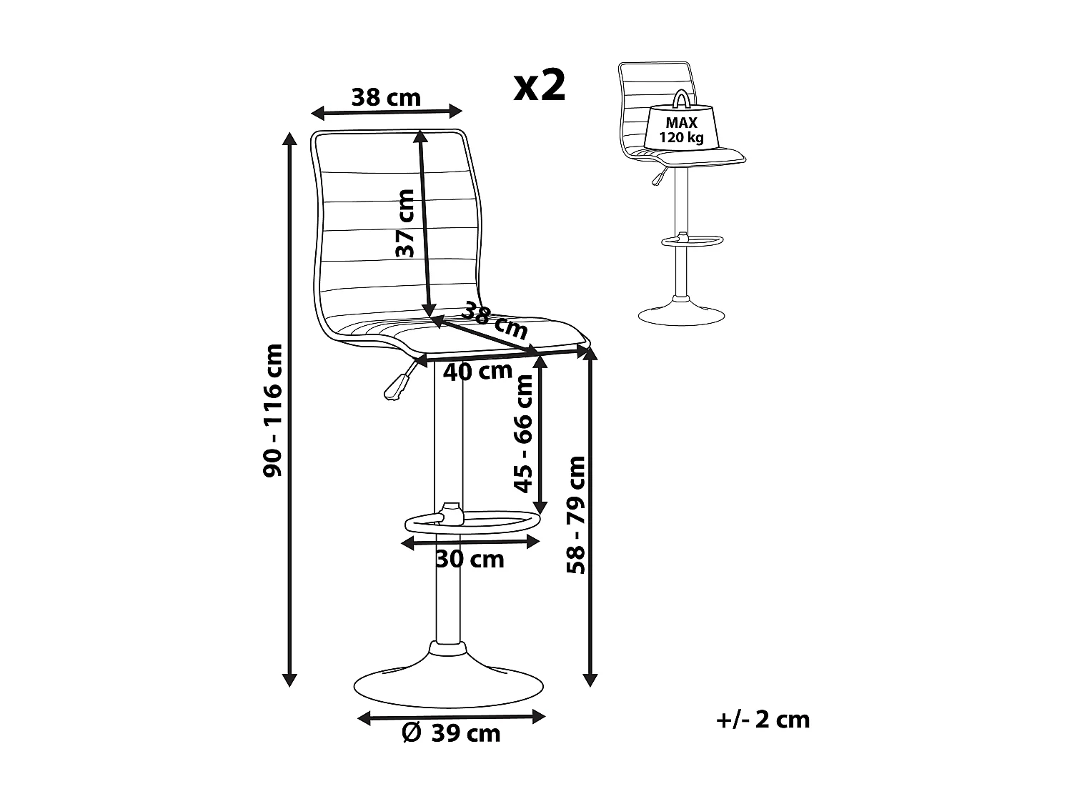 Set di 2 sedie alte LUCERNE Beige chiaro