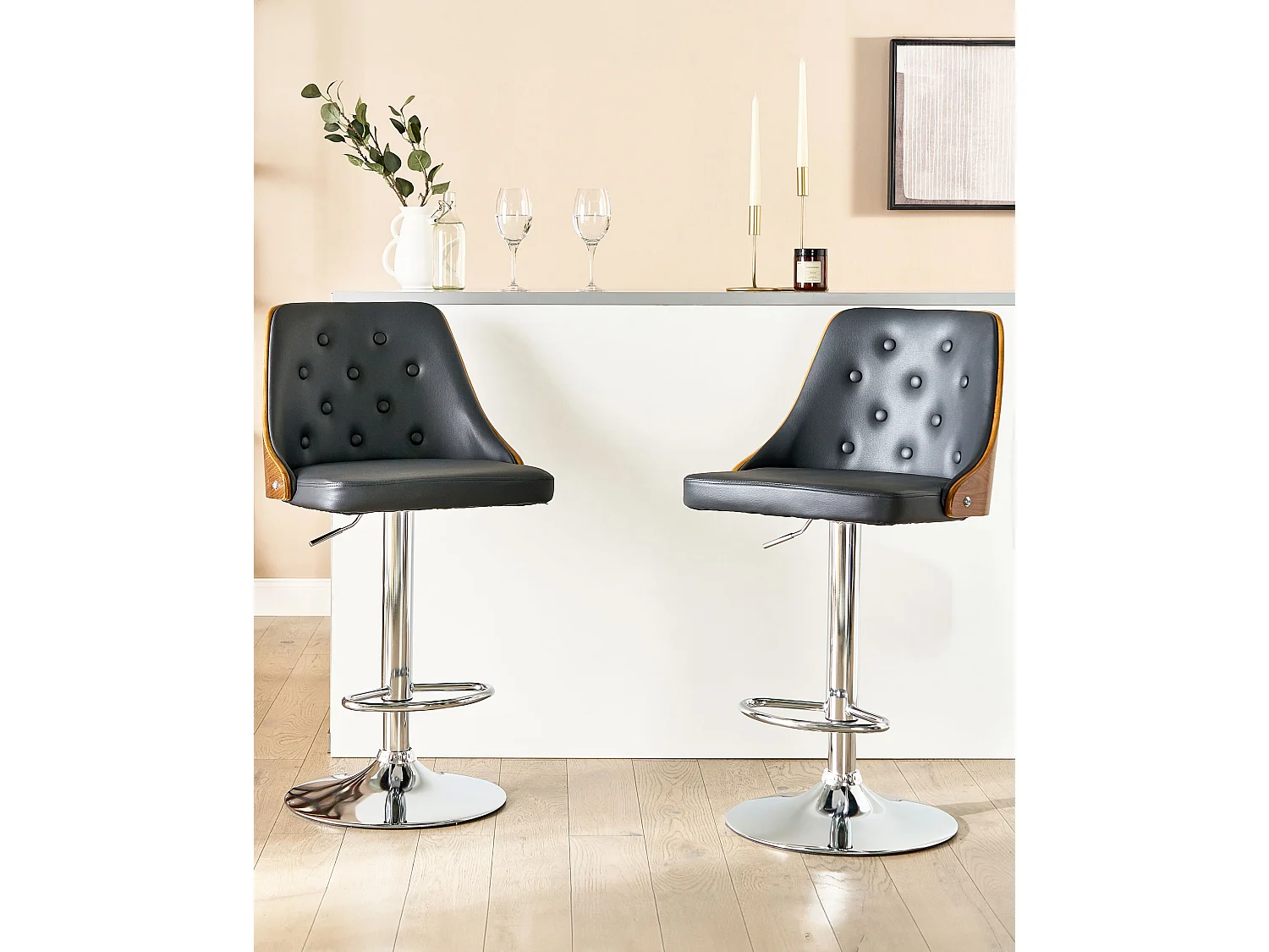 Set van 2 barstoelen VANCOUVER Kunstleer Draaibaar Zwart