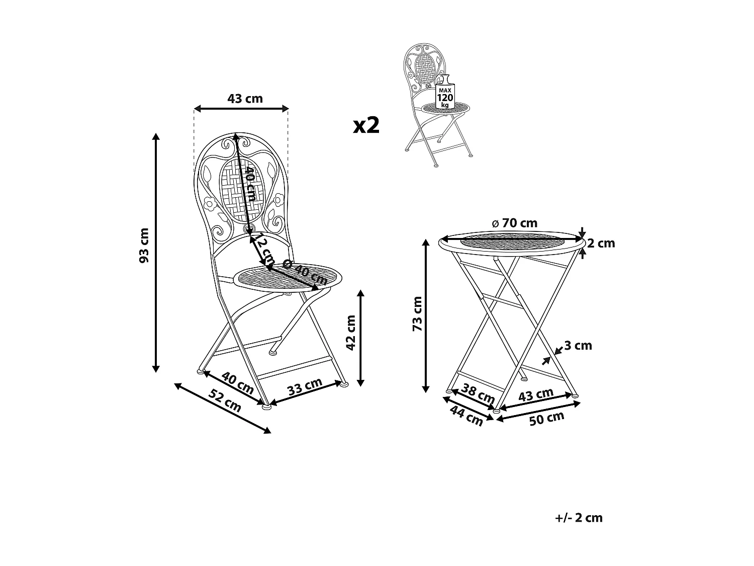 Ensemble pour bistro Pliant BIVIO Métal Vert clair