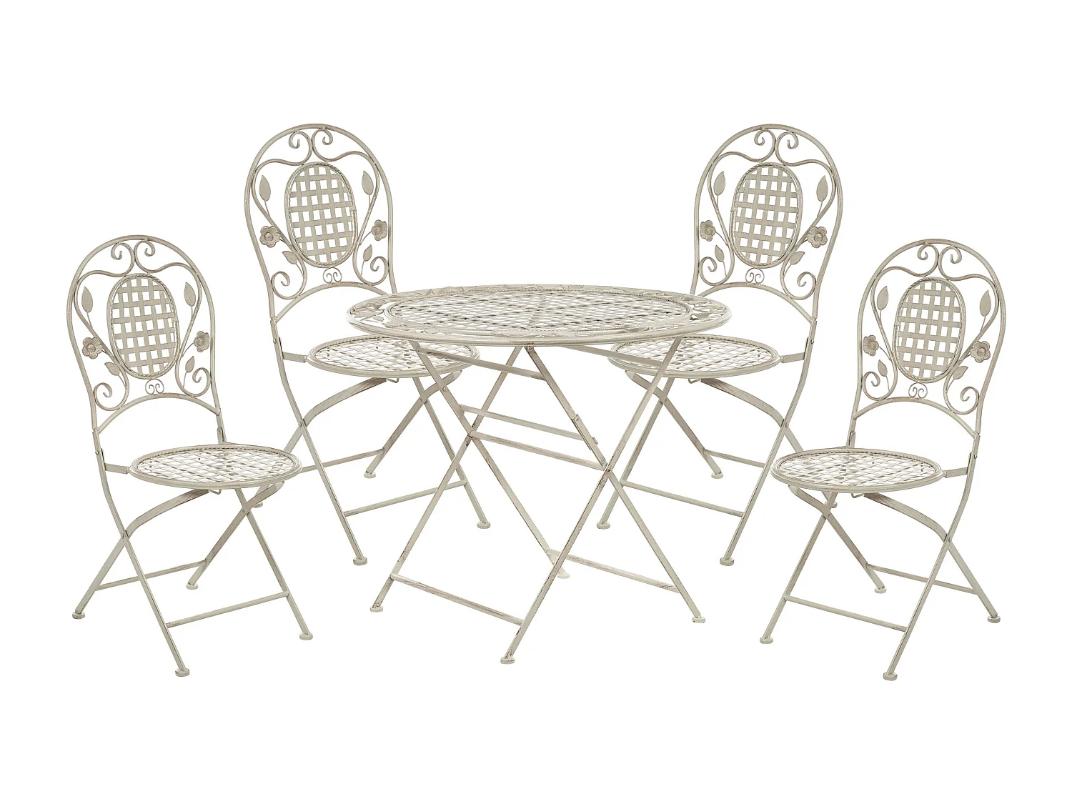 Conjunto de comedor exterior 4 plazas BIVIO plegable Metal Blanco crema