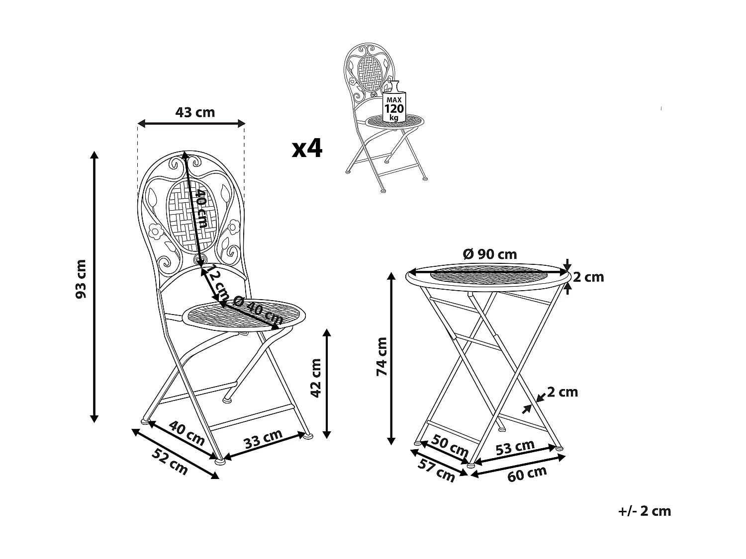 Conjunto de comedor exterior 4 plazas BIVIO plegable Metal Blanco crema