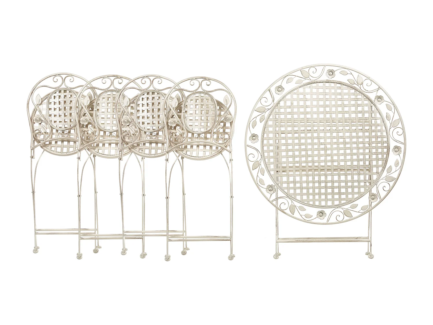 Conjunto de comedor exterior 4 plazas BIVIO plegable Metal Blanco crema