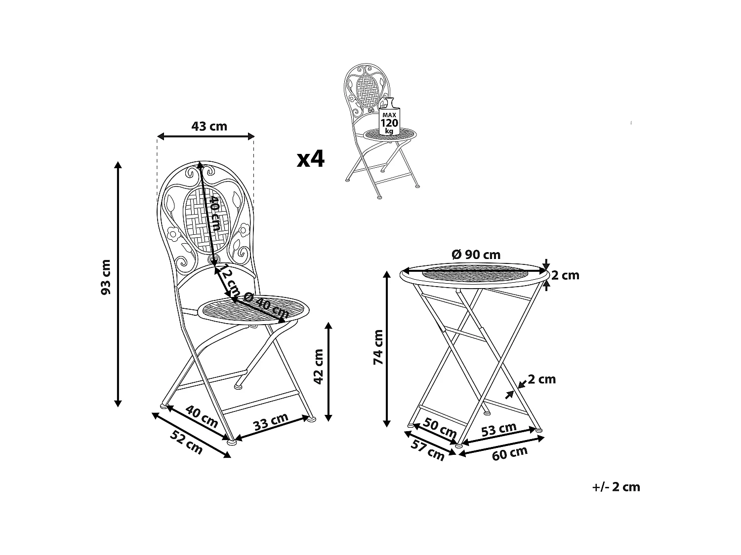 Zestaw ogrodowy dla 4 osób BIVIO Składane Metal Złamana biel