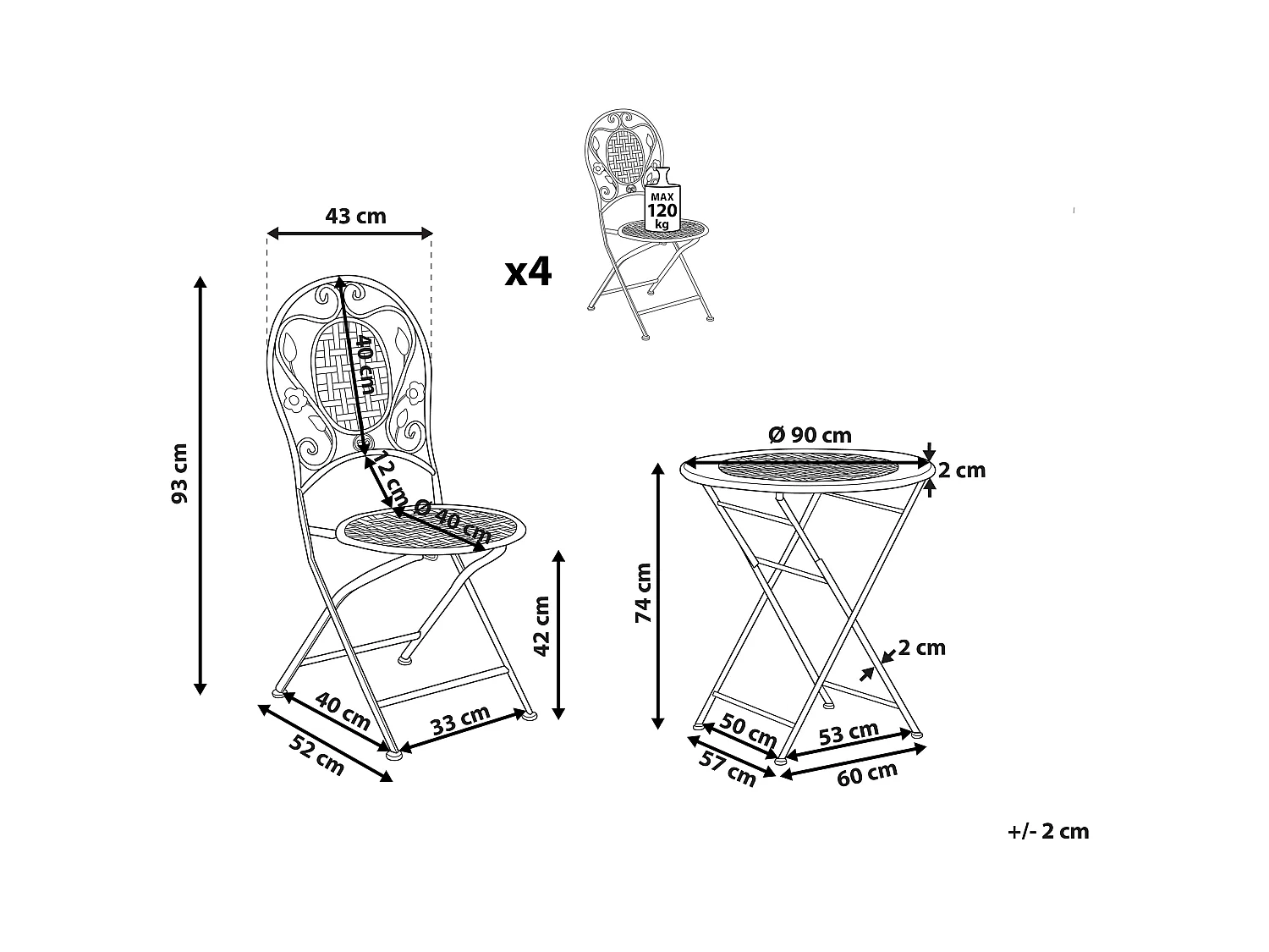 Gartenmöbel Set 4-Sitzer BIVIO klappbar Metall Cremeweiss