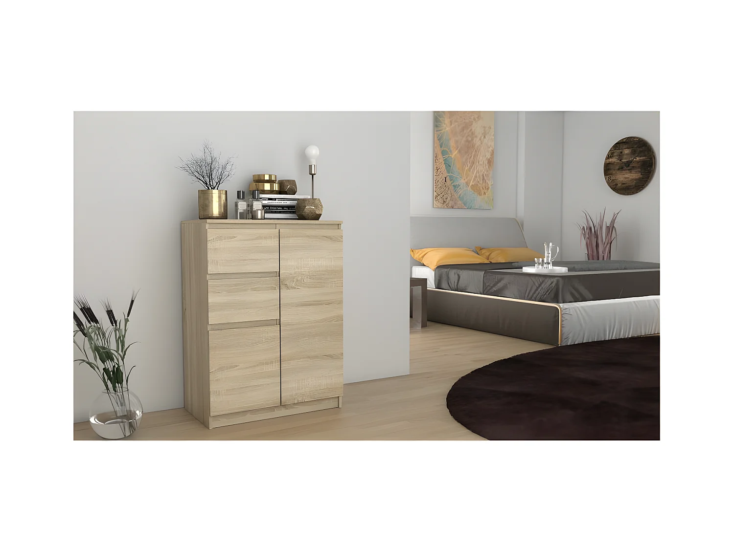 PARME | Commode moderne salon/chambre/bureau 97x70x40 | 2 portes + 2 tiroirs | Buffet contemporain séjour | Meuble rangement