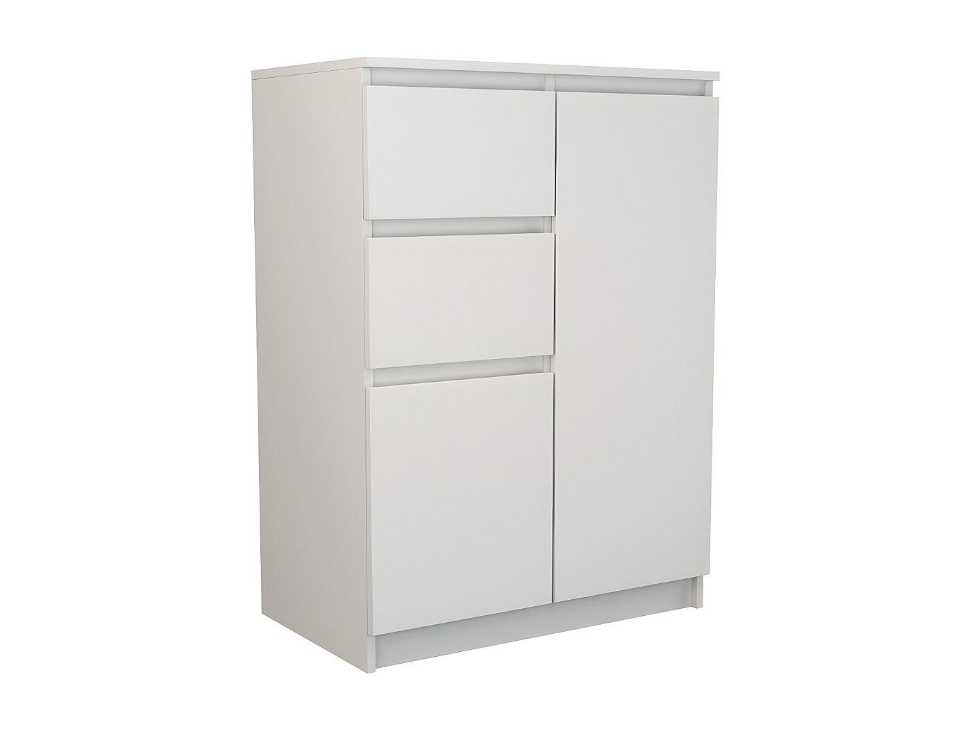 Moimhear Credenza bianca, 140 x 35 x 72,5 cm, moderna credenza per soggiorno, 2 ante, 3 cassetti, lucida con luce LED, senza maniglie