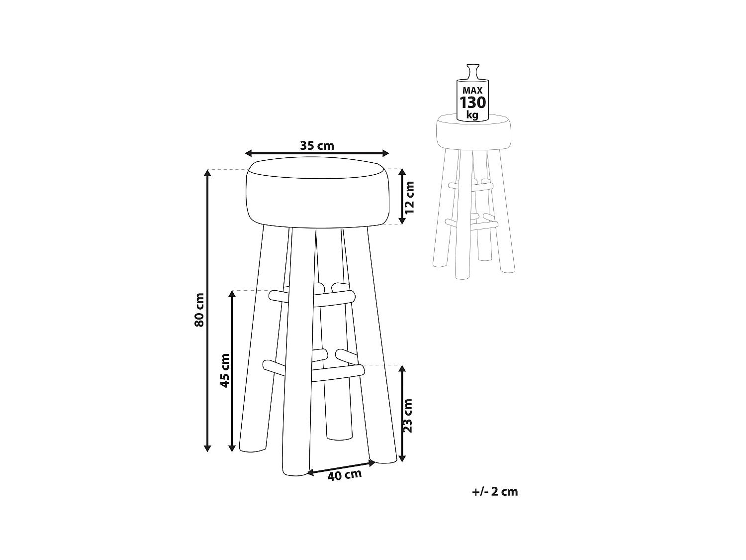 Tabouret de bar WALTON Cuir Marron