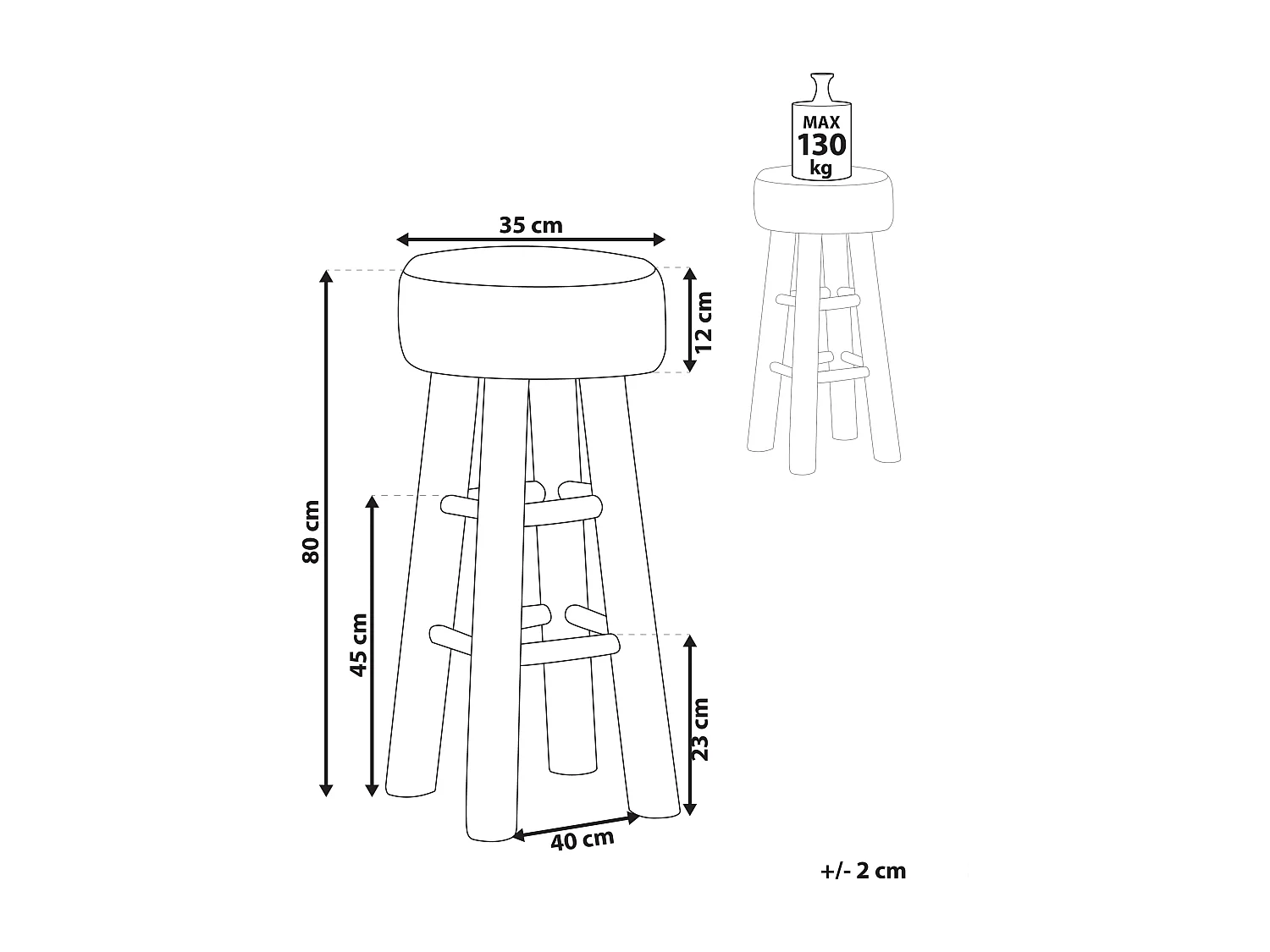 Tabouret de bar WALTON Cuir Marron