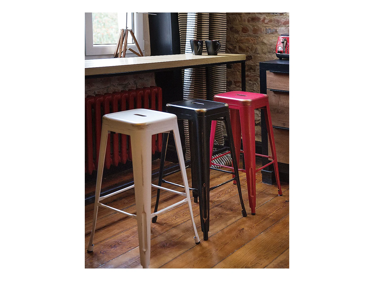 Hocker 2er Set in industriellem Stil Metall schwarz 76 cm Cabrillo