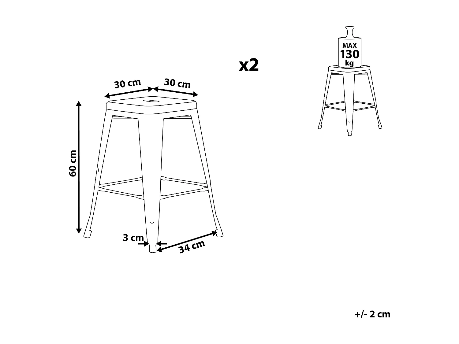 Lot de 2 tabourets de bar CABRILLO Métal Jaune