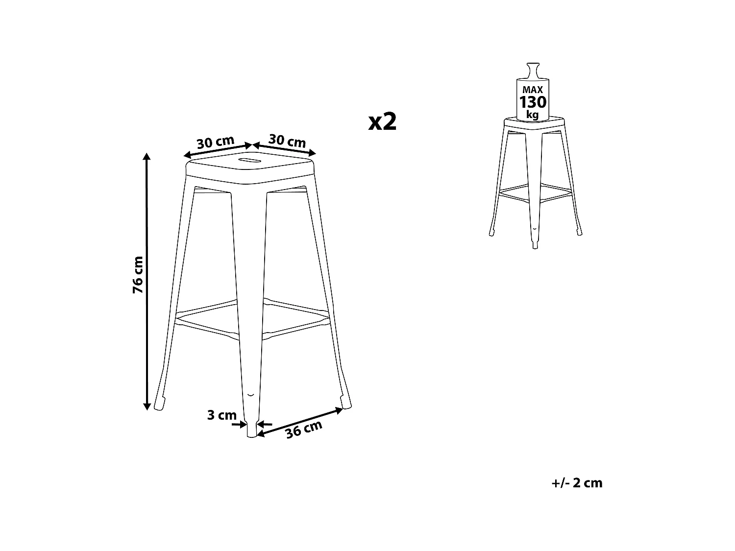 Lot de 2 tabourets de bar CABRILLO Métal Noir