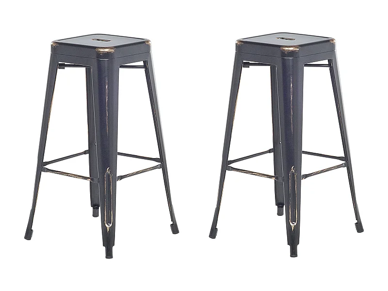 Hocker 2er Set in industriellem Stil Metall schwarz/gold 76 cm Cabrillo