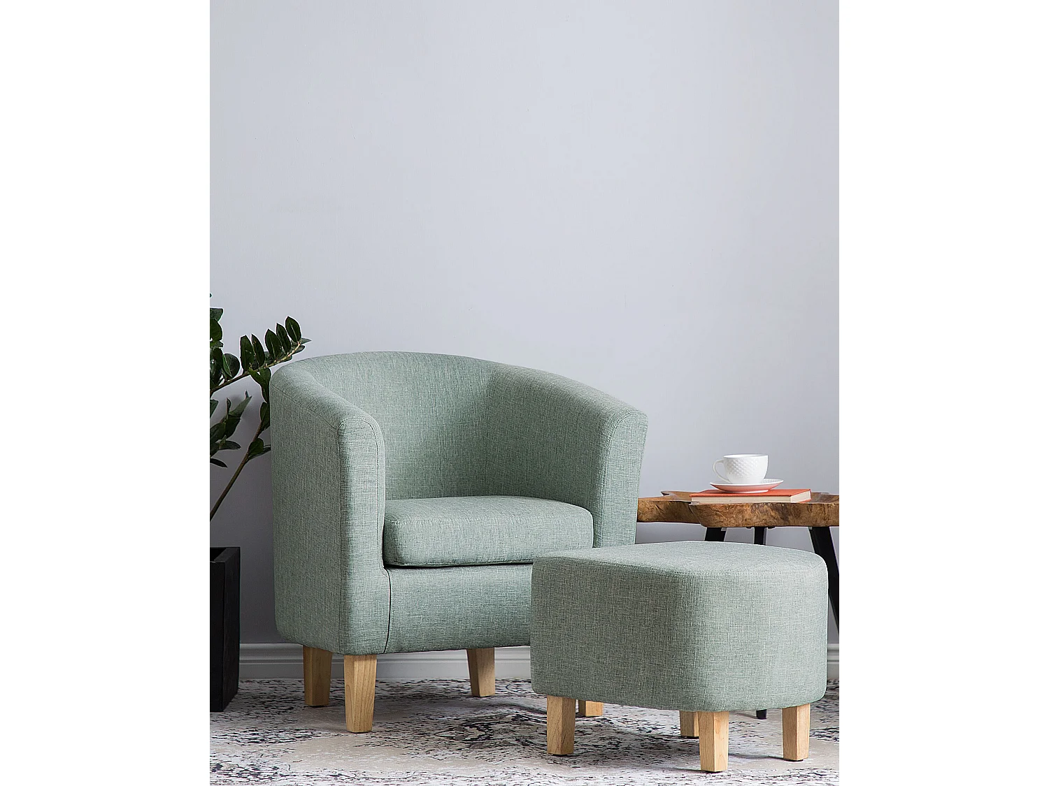 Fauteuil HOLDEN met voetenbank Stof Lichtgroen