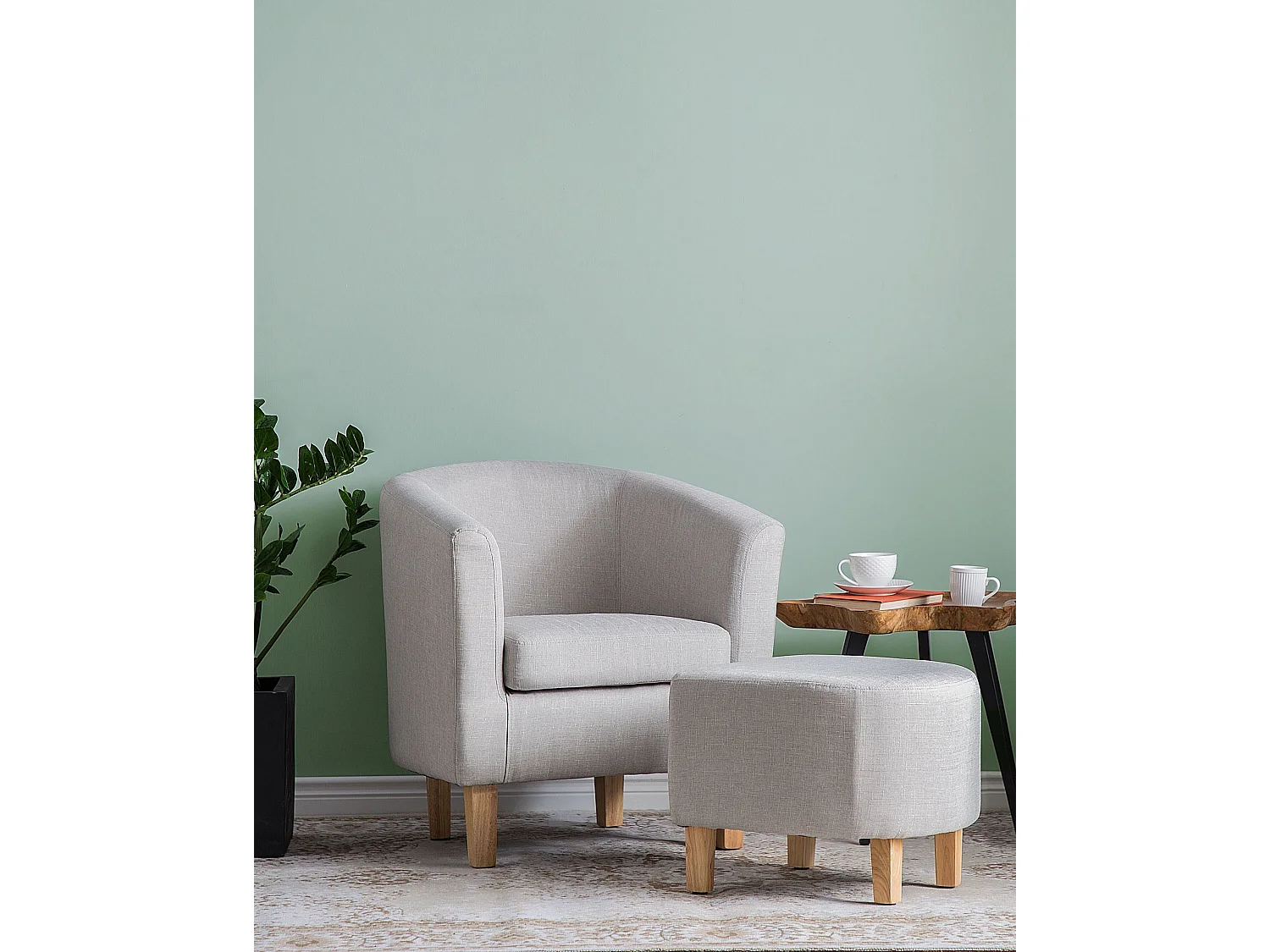 Fauteuil HOLDEN met voetenbank Stof Lichtgrijs