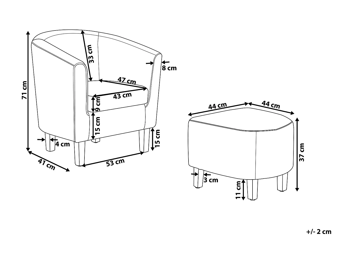 Fauteuil HOLDEN met voetenbank Stof Lichtgrijs