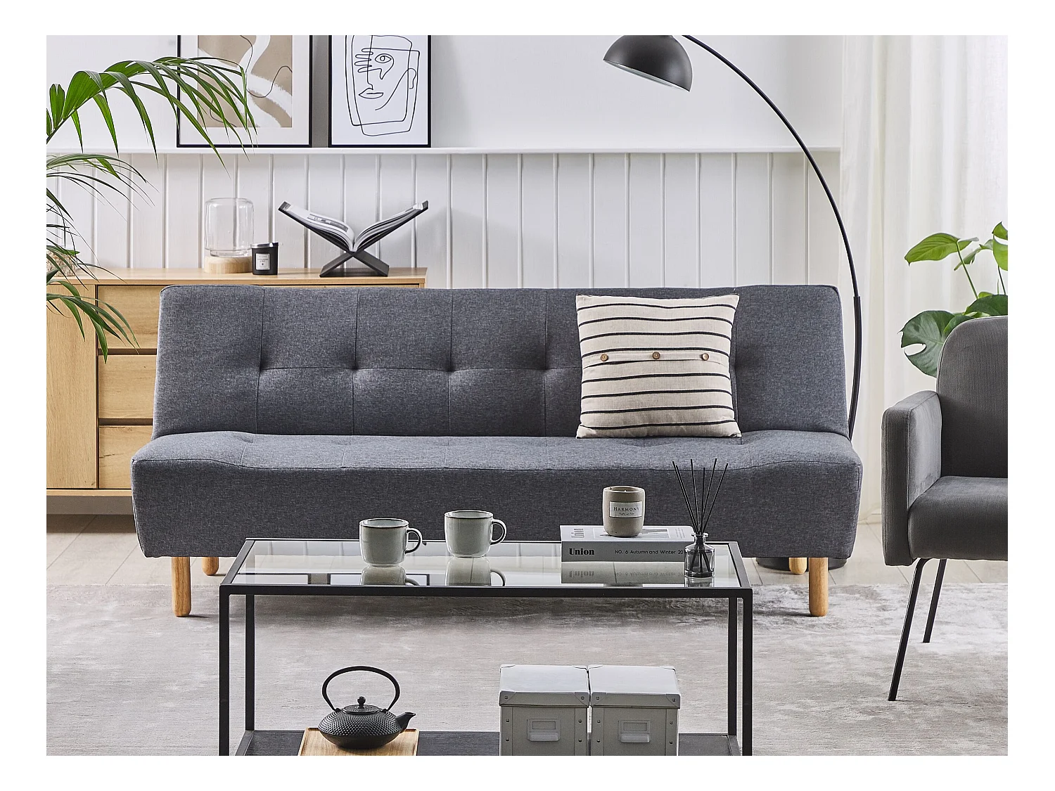 Canapé-lit 3 places ALSTEN Tissu Gris foncé