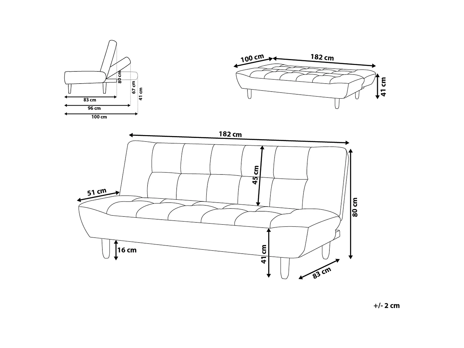 Canapé-lit 3 places ALSTEN Tissu Gris foncé