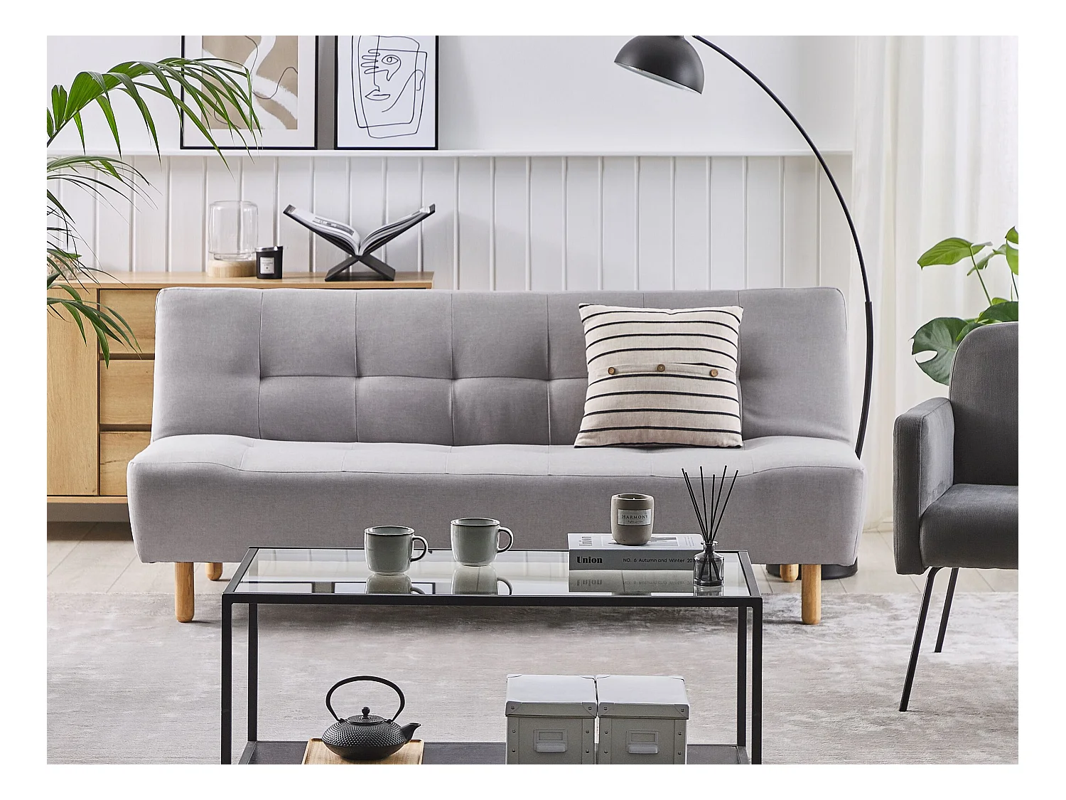 Canapé-lit 3 places ALSTEN Tissu Gris clair