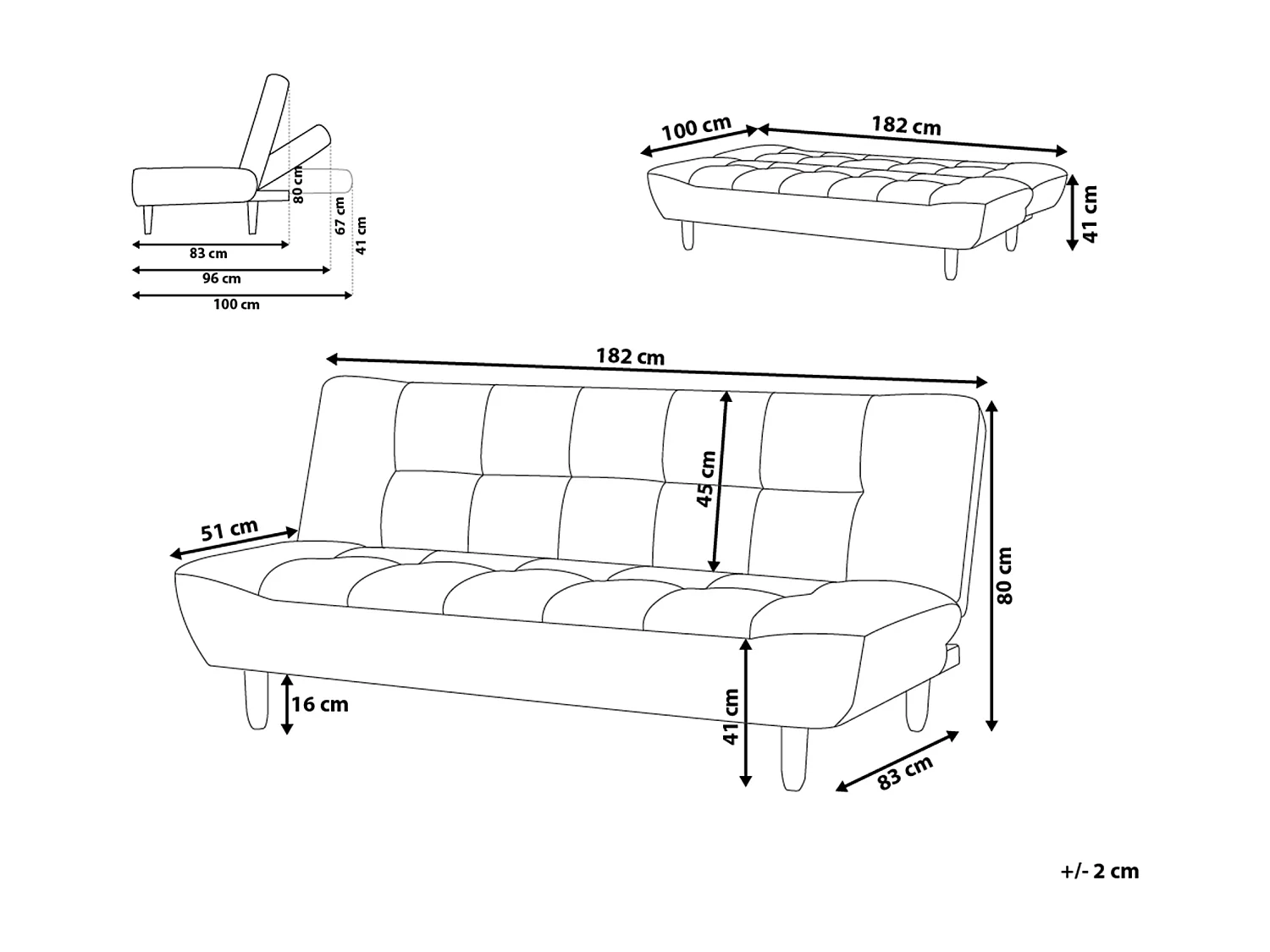 Sofá-cama ALSTEN Tecido Creme 3 lugares