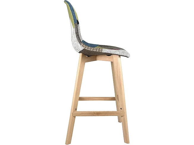 Lot 2 chaise de bar 67cm patchwork tissu large siège rembourré pieds bois SLICK (floral)