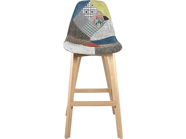 Lot 2 chaise de bar 67cm patchwork tissu large siège rembourré pieds bois SLICK (floral)