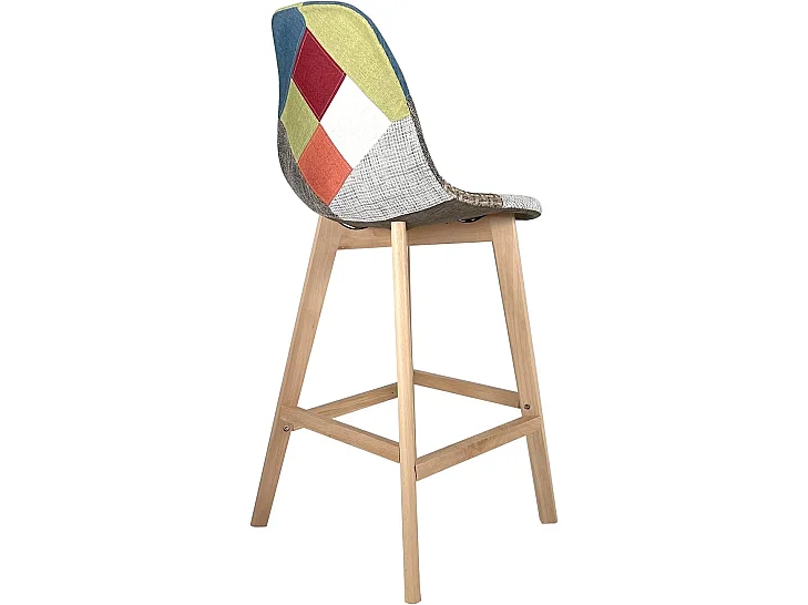Lot 2 chaise de bar 67cm patchwork tissu large siège rembourré pieds bois SLICK (floral)