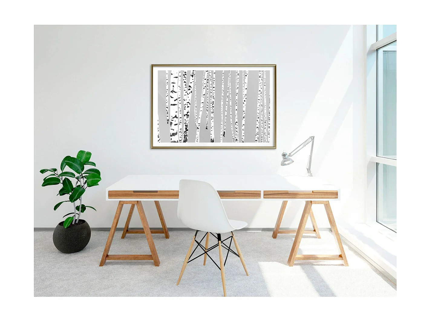 Affiche Murale Encadrée "Birch Wood " 90 x 60 cm Or