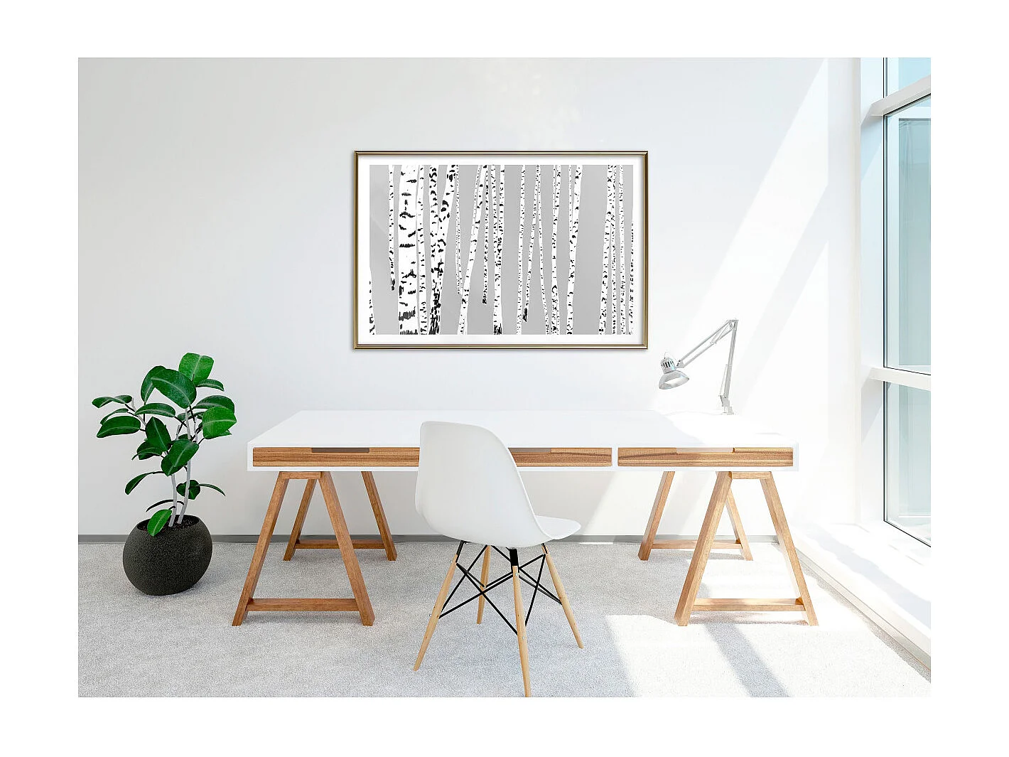 Affiche Murale Encadrée "Birch Wood " 90 x 60 cm Or
