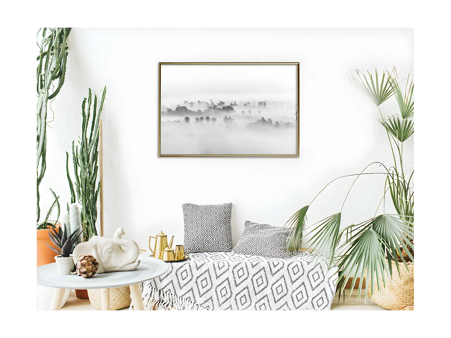 Affiche Murale Encadrée "Fog Over the Forest" 90 x 60 cm Or