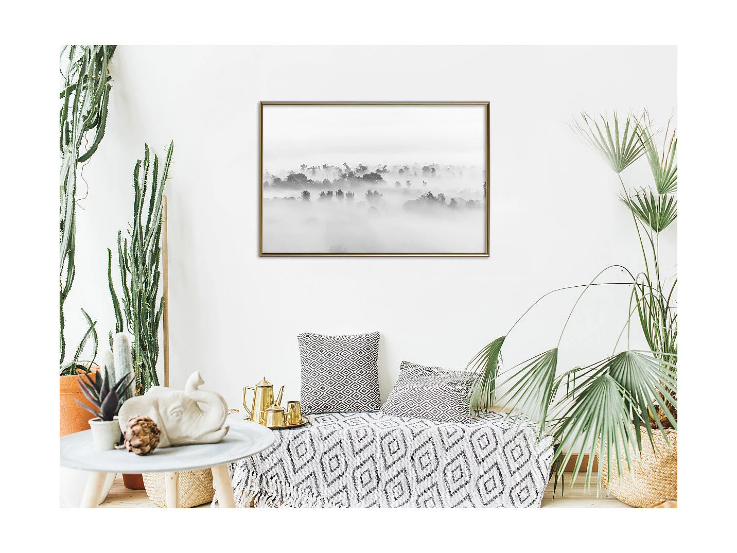 Affiche Murale Encadrée "Fog Over the Forest" 90 x 60 cm Or